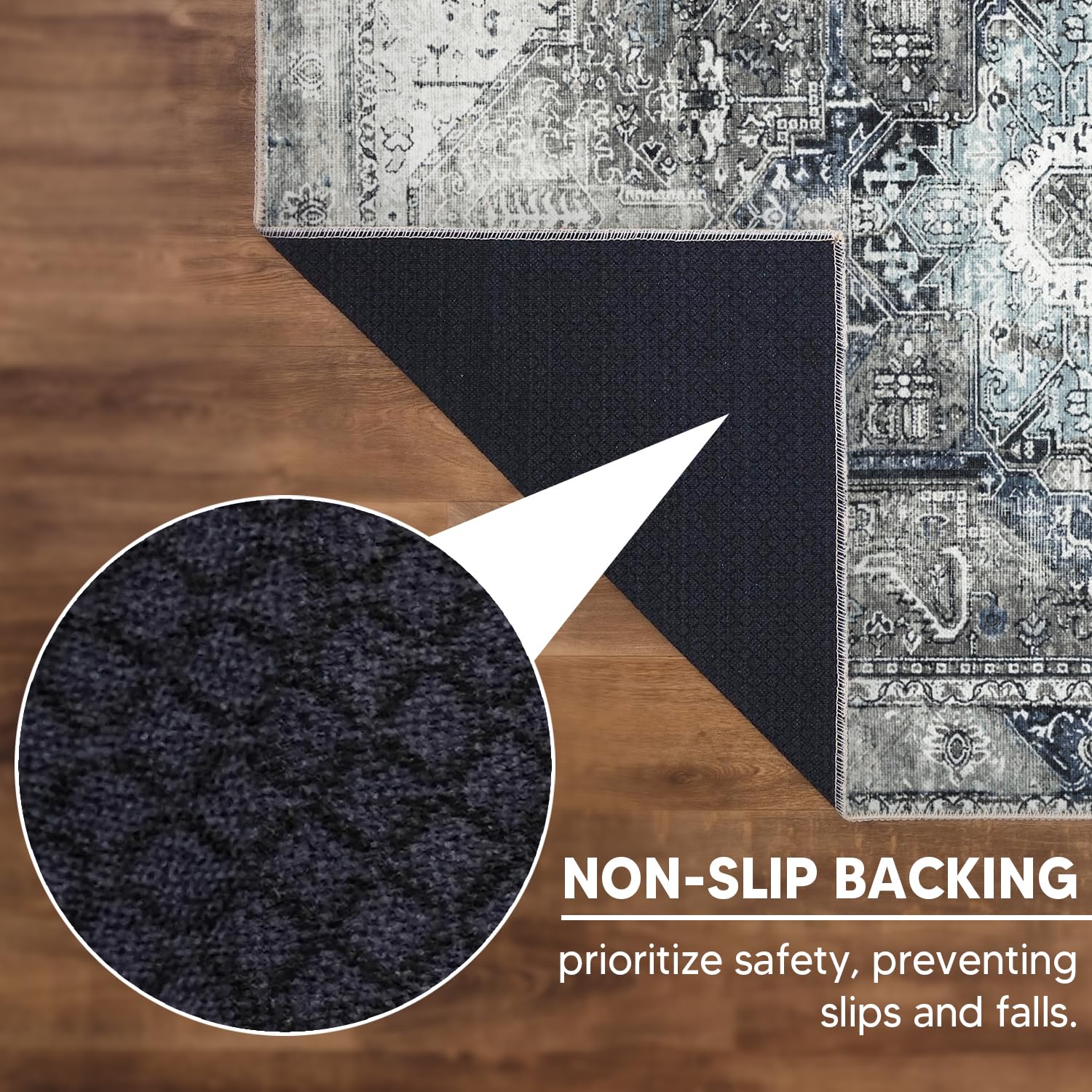 Charcoal Heriz rug in a sophisticated industrial bedroom