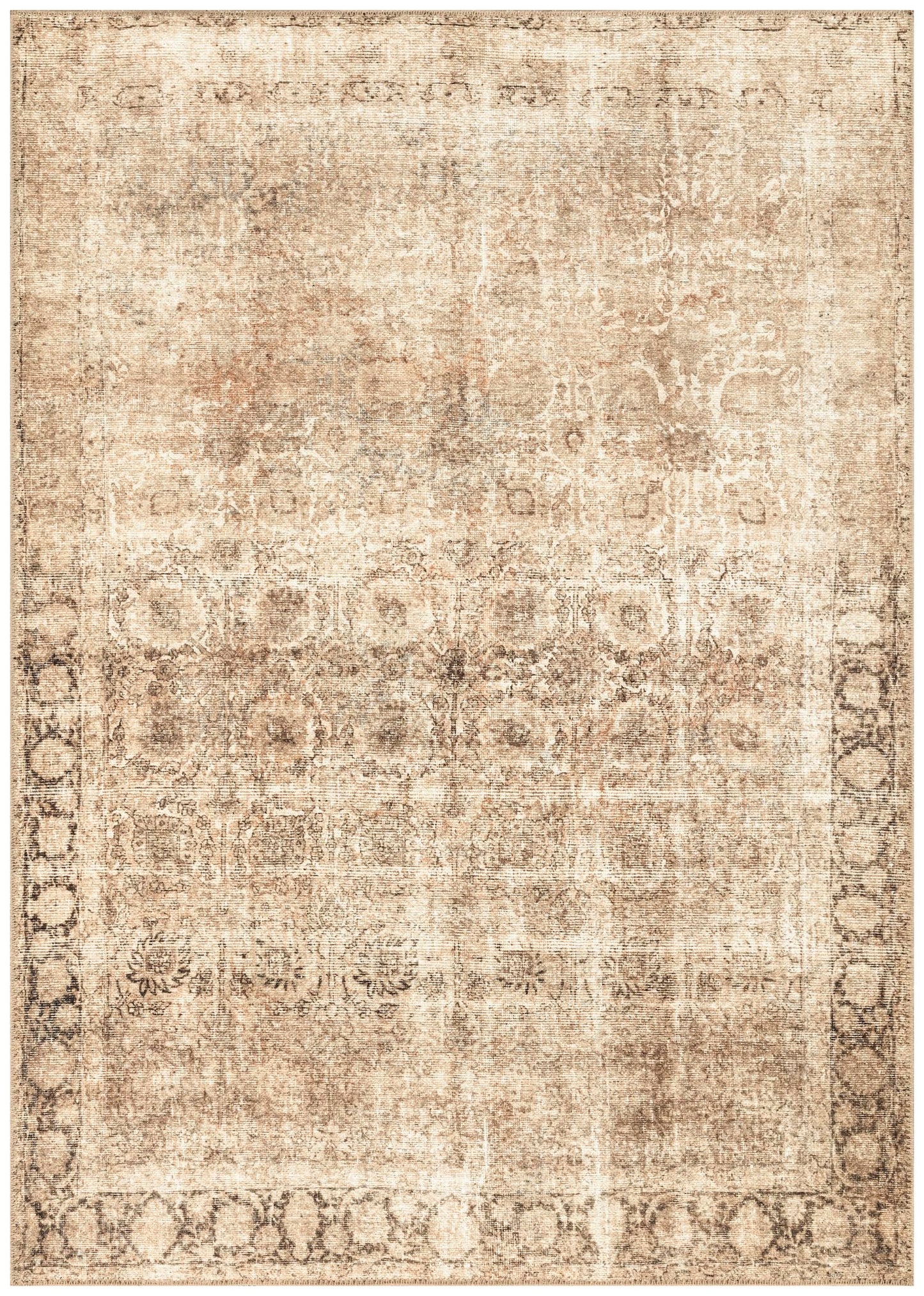 Antique Sarouk Persian area rug in beige and brown with refined all-over floral