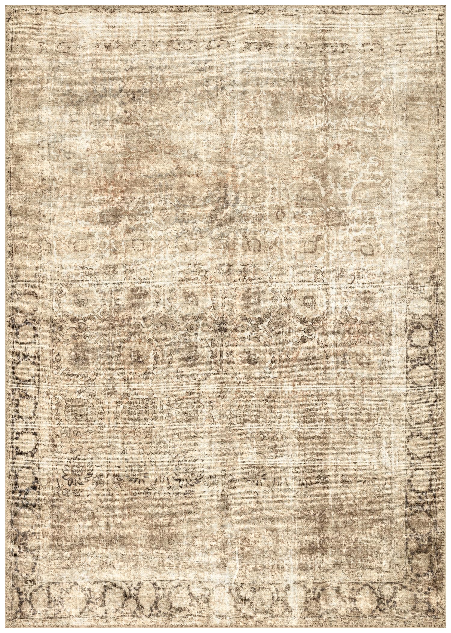 Antique Sarouk Persian area rug in beige and brown with refined all-over floral