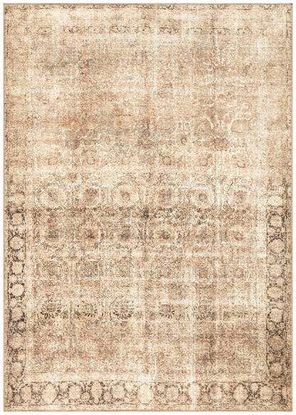 Antique Sarouk Persian area rug in beige and brown with refined all-over floral