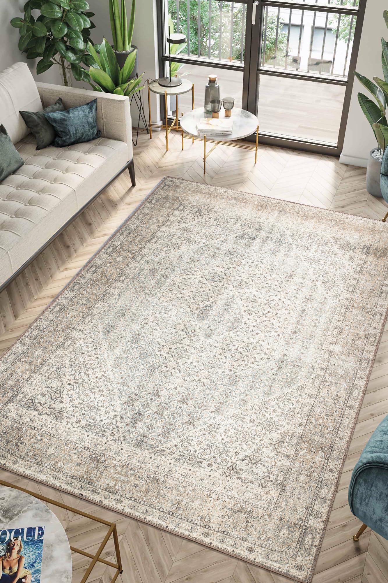 Tiderug Machine Washable Rugs, Dark Beige