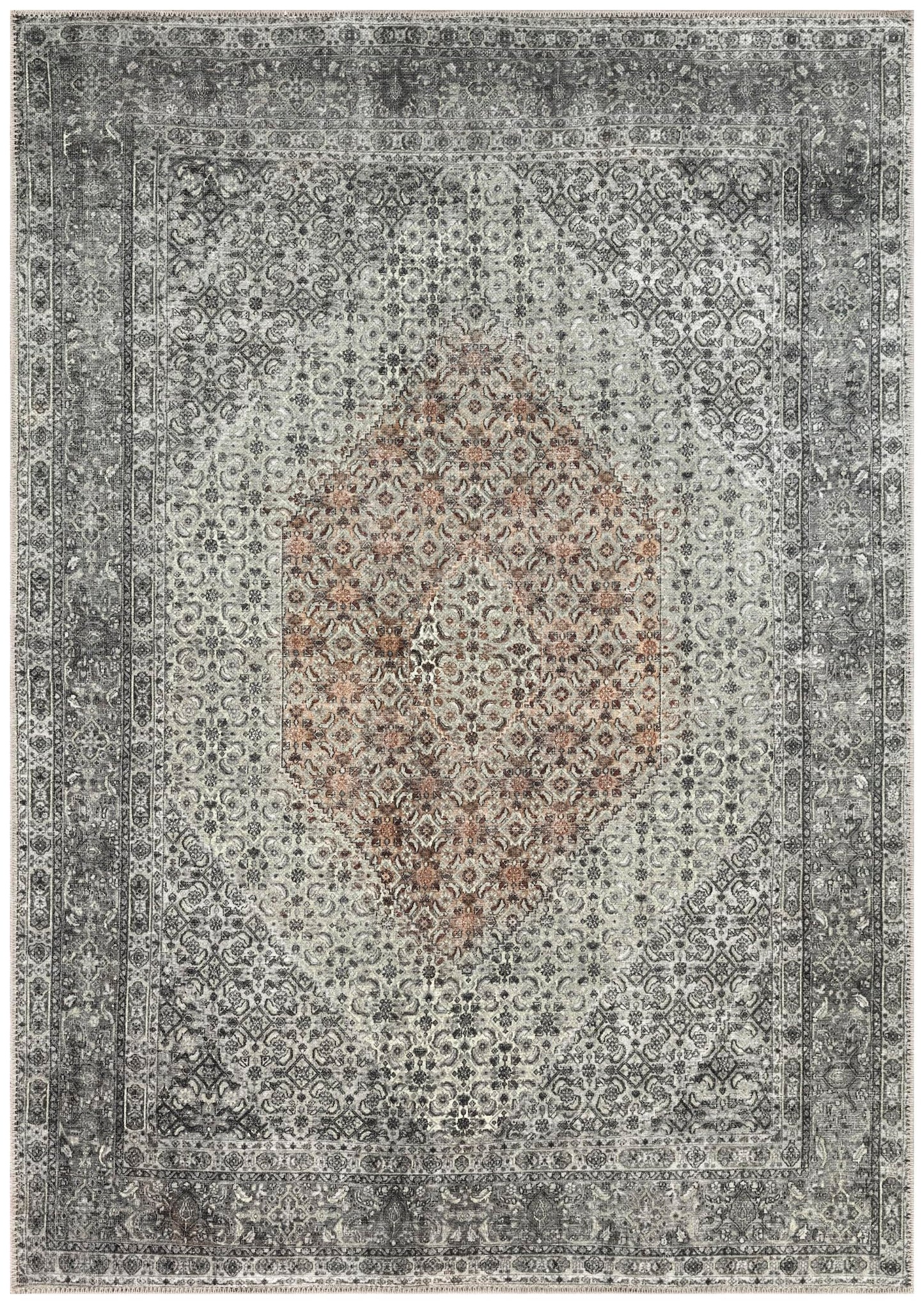 Antique Senneh Persian area rug in slate and copper with refined Herati all-over pattern