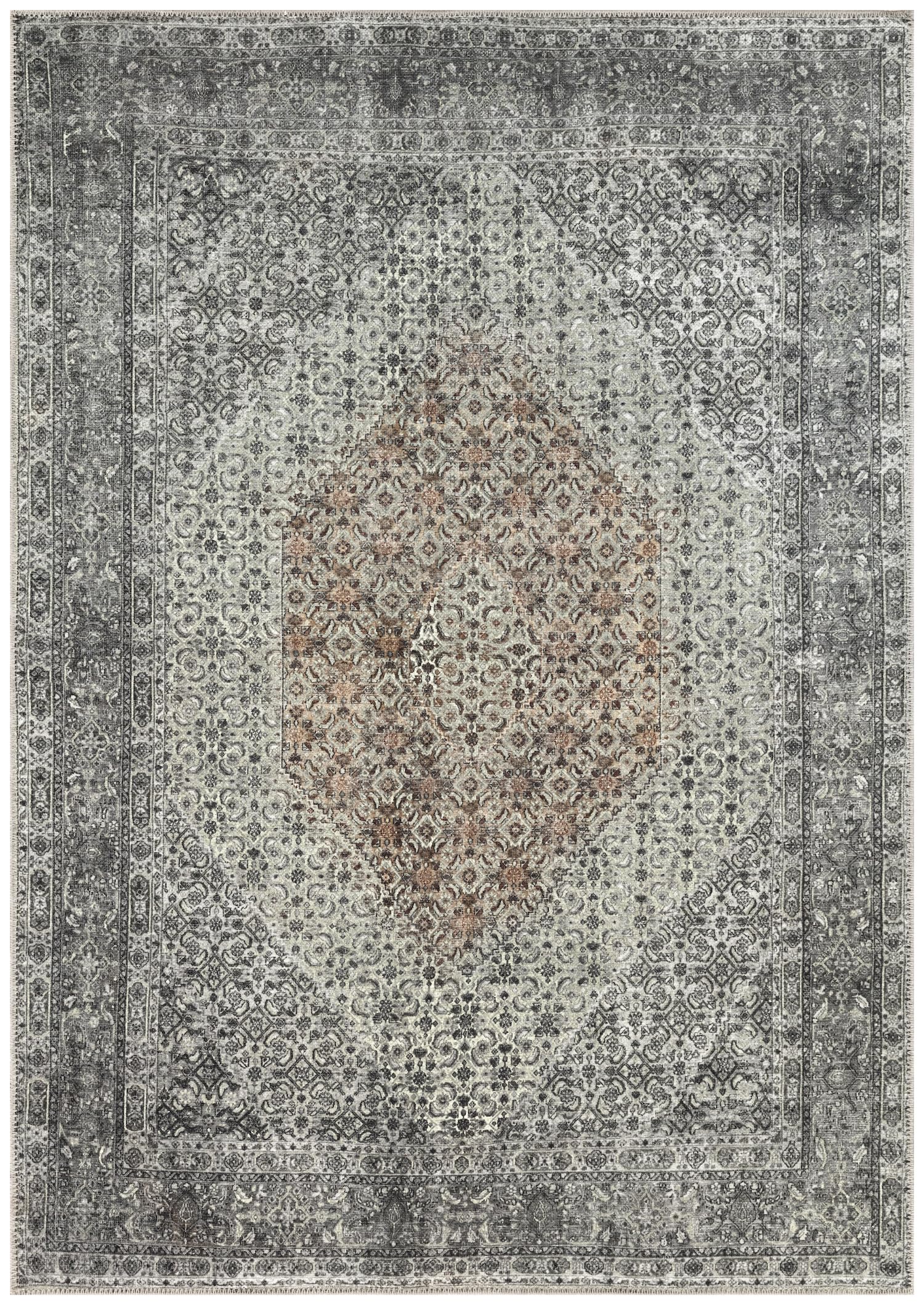 Antique Senneh Persian area rug in slate and copper with refined Herati all-over pattern