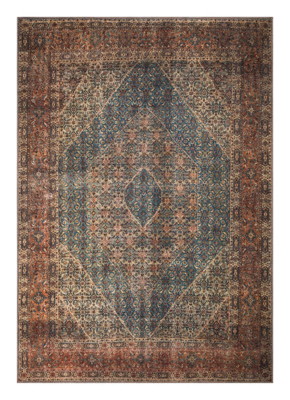 Antique Bidjar Persian area rug in turquoise teal and rust with diamond medallion