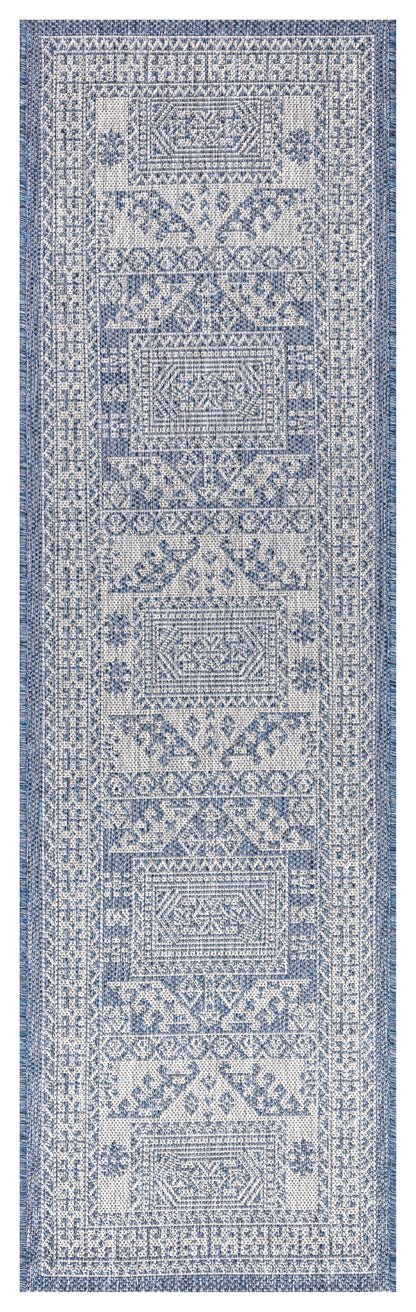 Close-up texture of the stepped medallion in Navy on gray