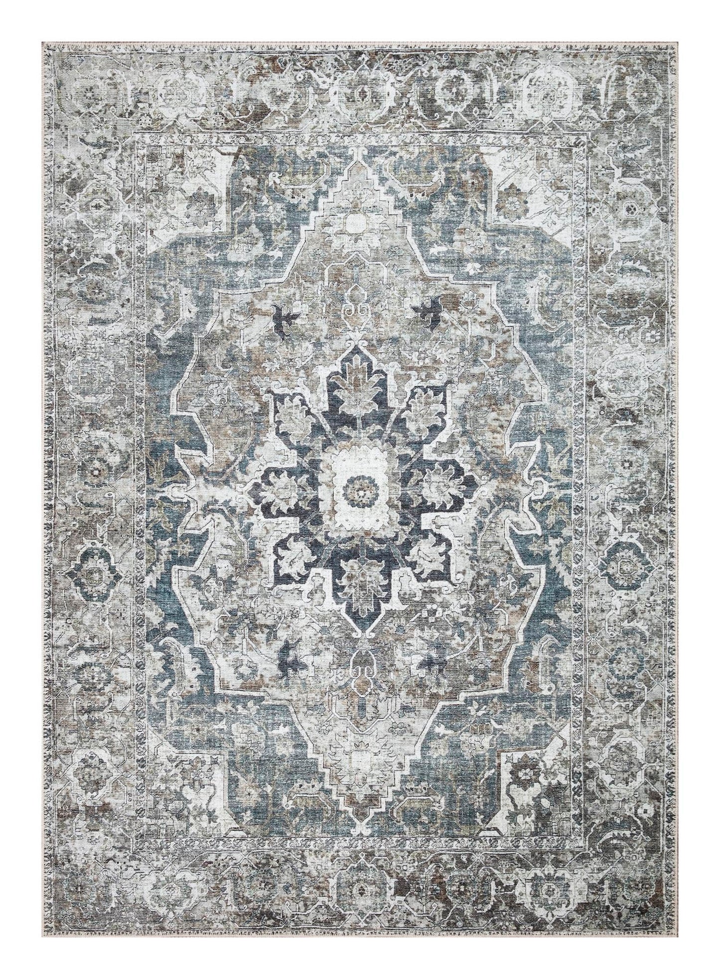 Antique Agra Indo-Persian area rug in ivory and teal with refined all-over palmette field
