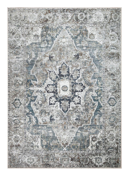 Antique Agra Indo-Persian area rug in ivory and teal with refined all-over palmette field