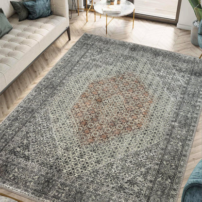 Slate Senneh rug styled in a sophisticated modern living room