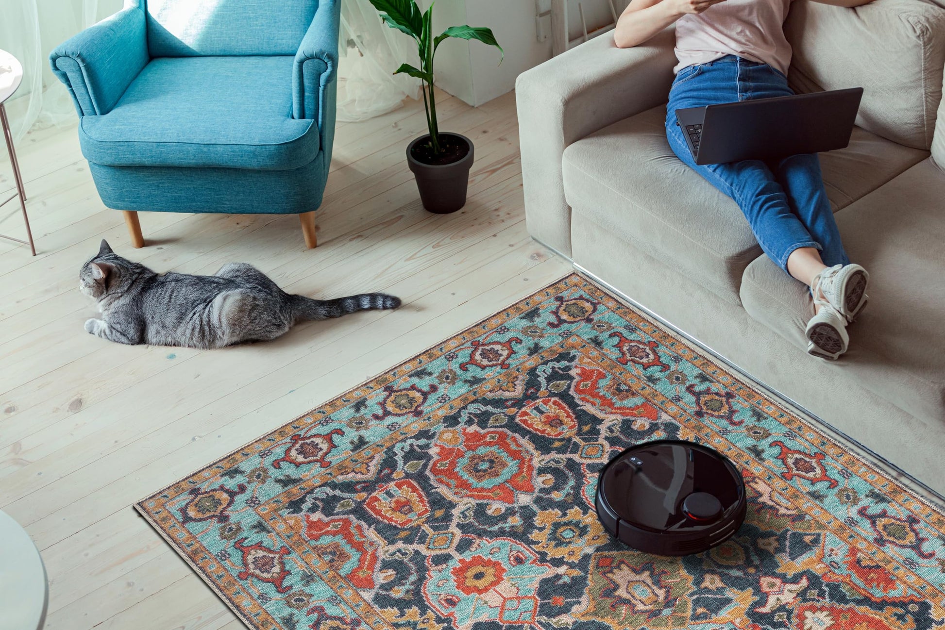 Teal Persian runner styled in an entry hallway