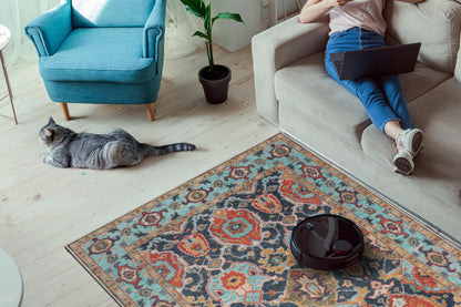 Teal Persian runner styled in an entry hallway