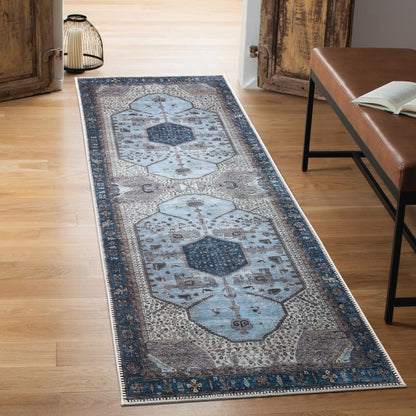 Tiderug Machine Washable Rugs, Blue/Beige
