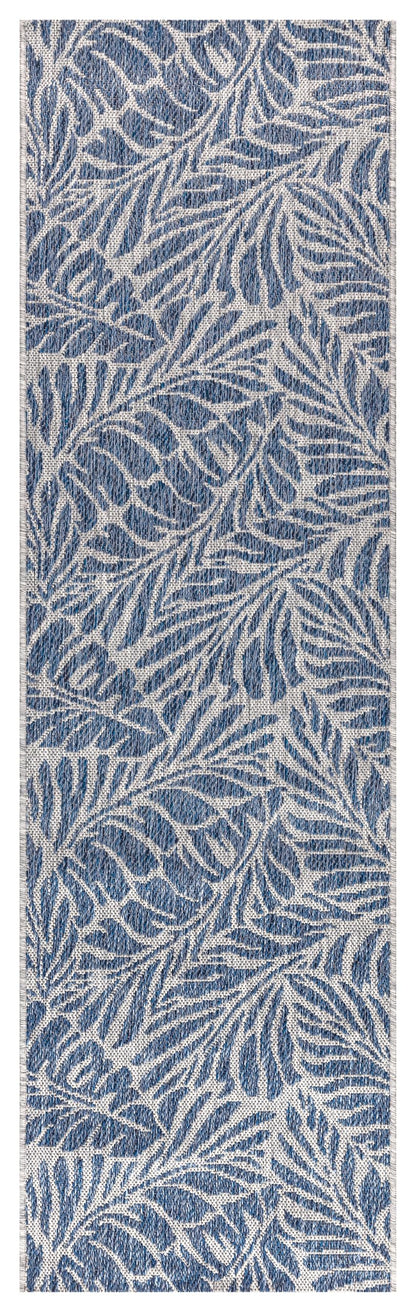 Close-up texture of the tropical fronds in Navy on gray