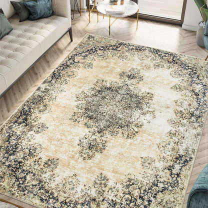 Tiderug Machine Washable Rugs, Beige / Blue