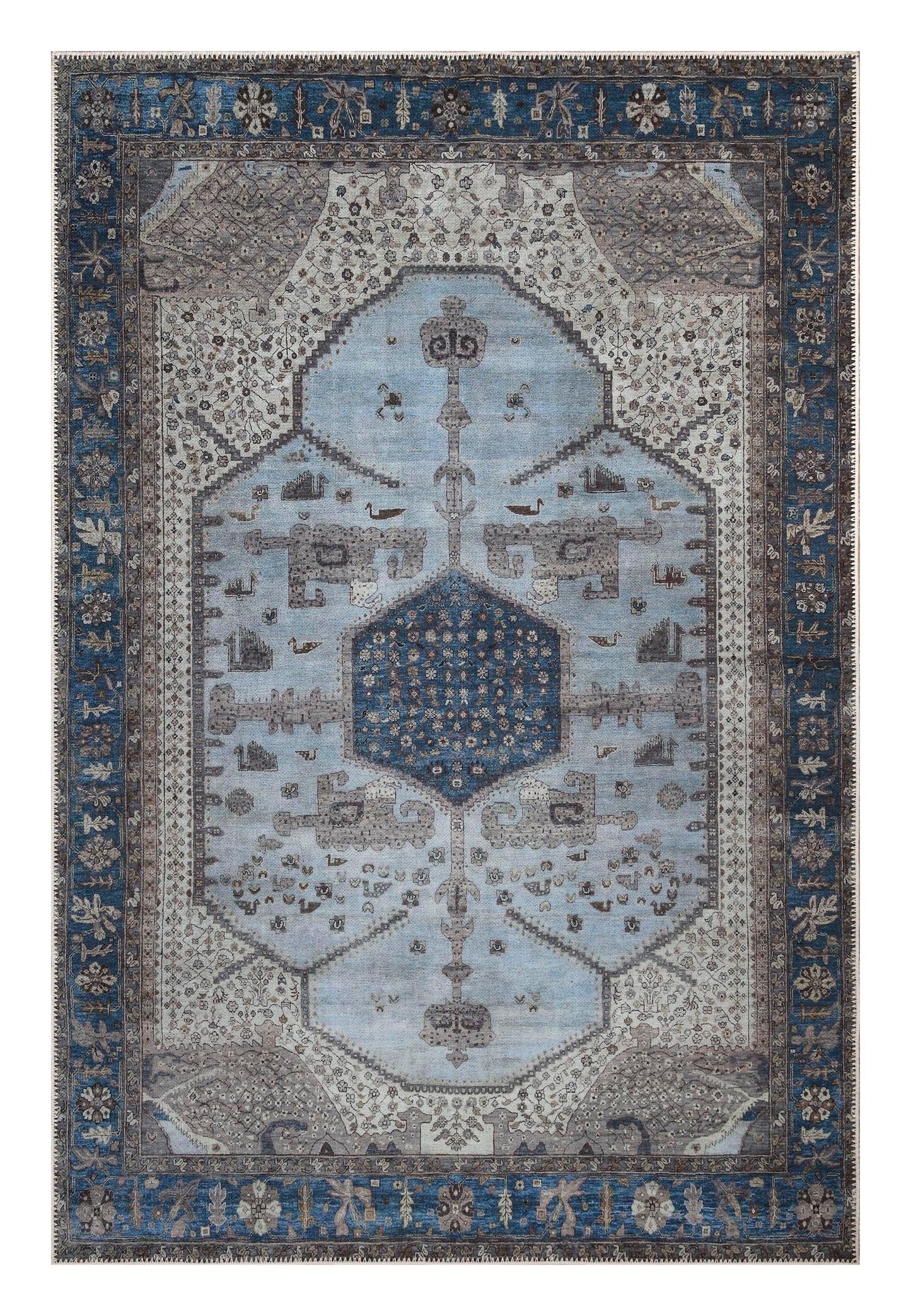 Tiderug Machine Washable Rugs, Blue/Beige