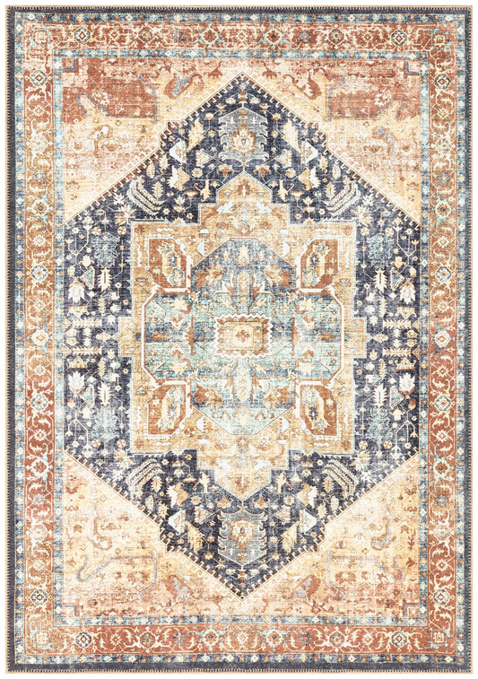 Tiderug Machine Washable Rugs, Blue / Brown