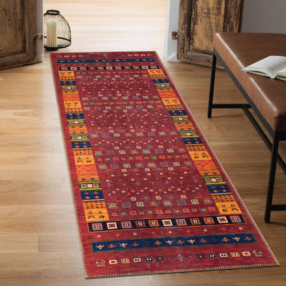 Close-up of the central Afghan medallion in coral and sage