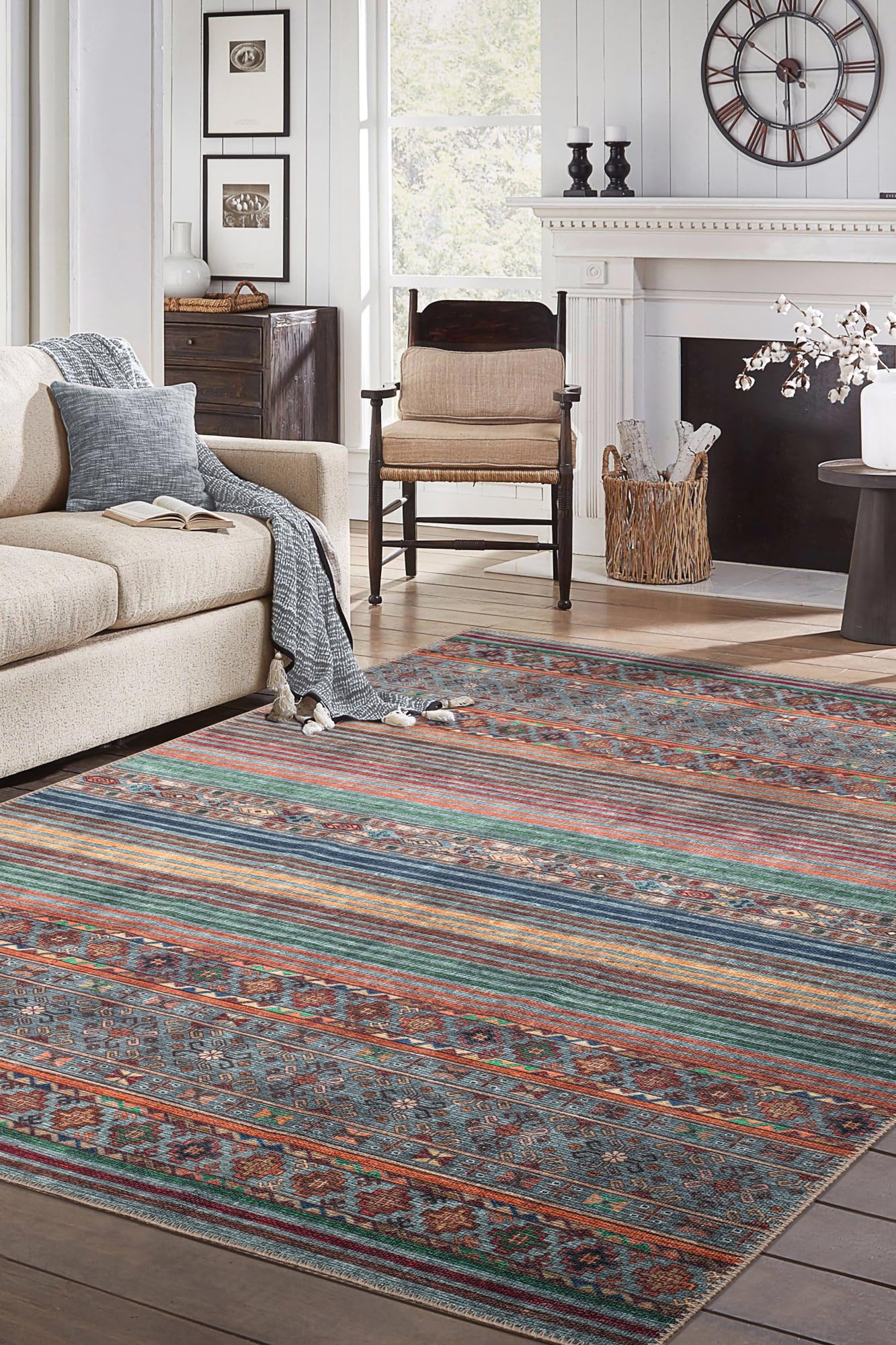 Gray & Multicolor Washable Afghan-Style Area Rug – Keen Home Design