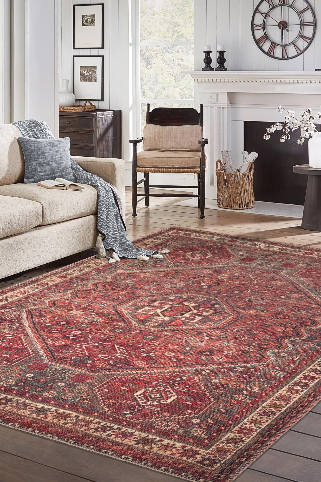Red & Brown Washable Tribal Shiraz Persian Area Rug – Keen Home Design