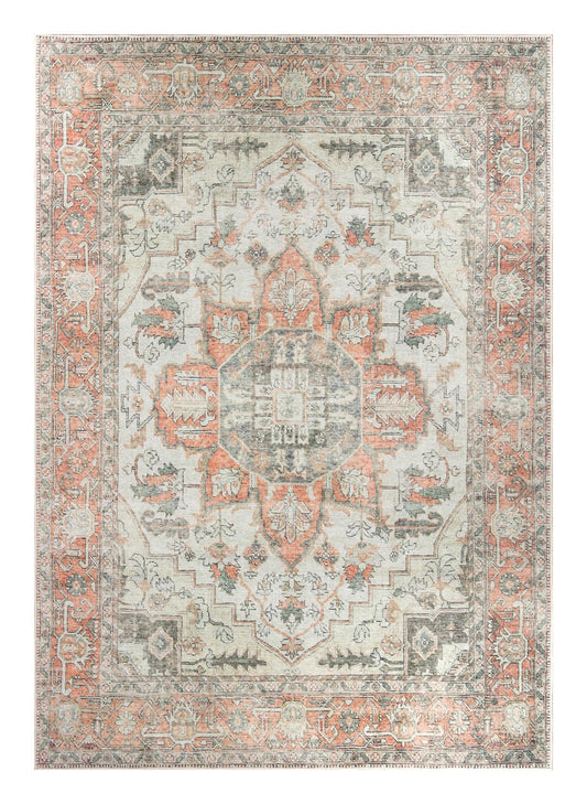 Tiderug Machine Washable Rugs, Orange/Offwhite