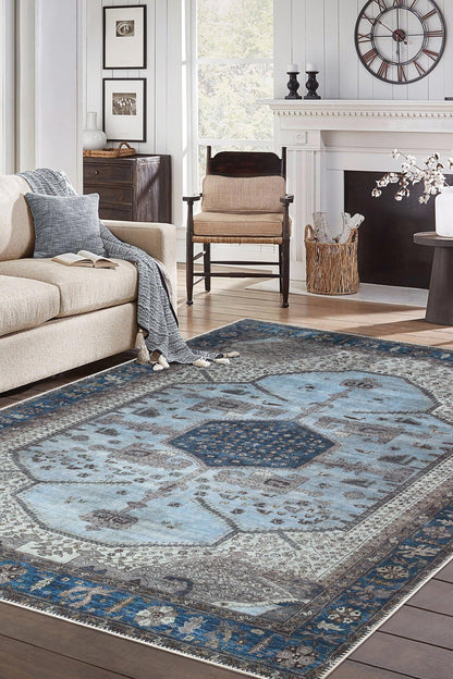Tiderug Machine Washable Rugs, Blue/Beige