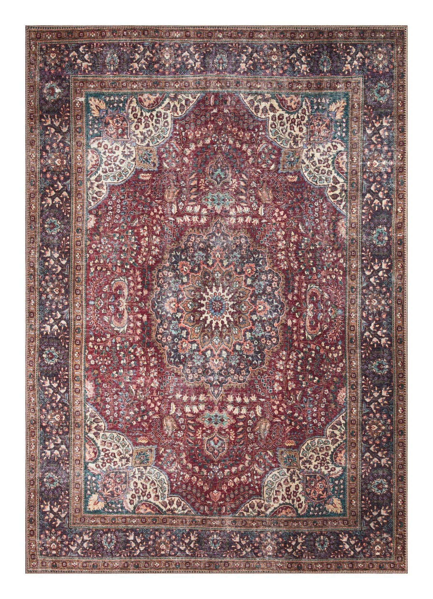 Tiderug Machine Washable Rugs, Red/Dark Beige