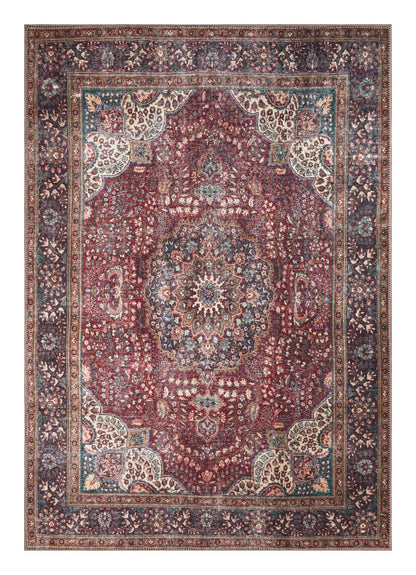 Tiderug Machine Washable Rugs, Red/Dark Beige