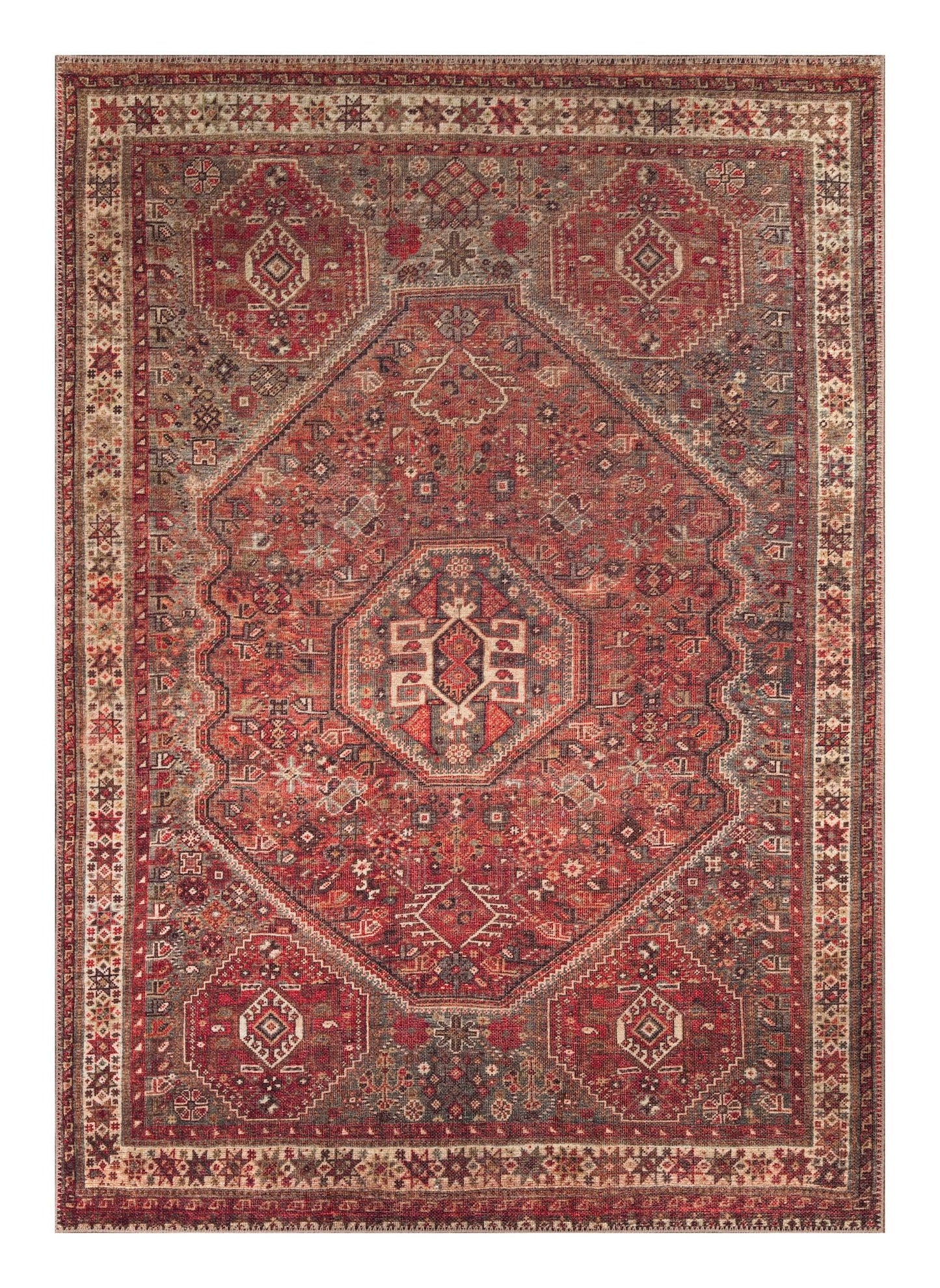 Tiderug Machine Washable Rugs, Red/Brown