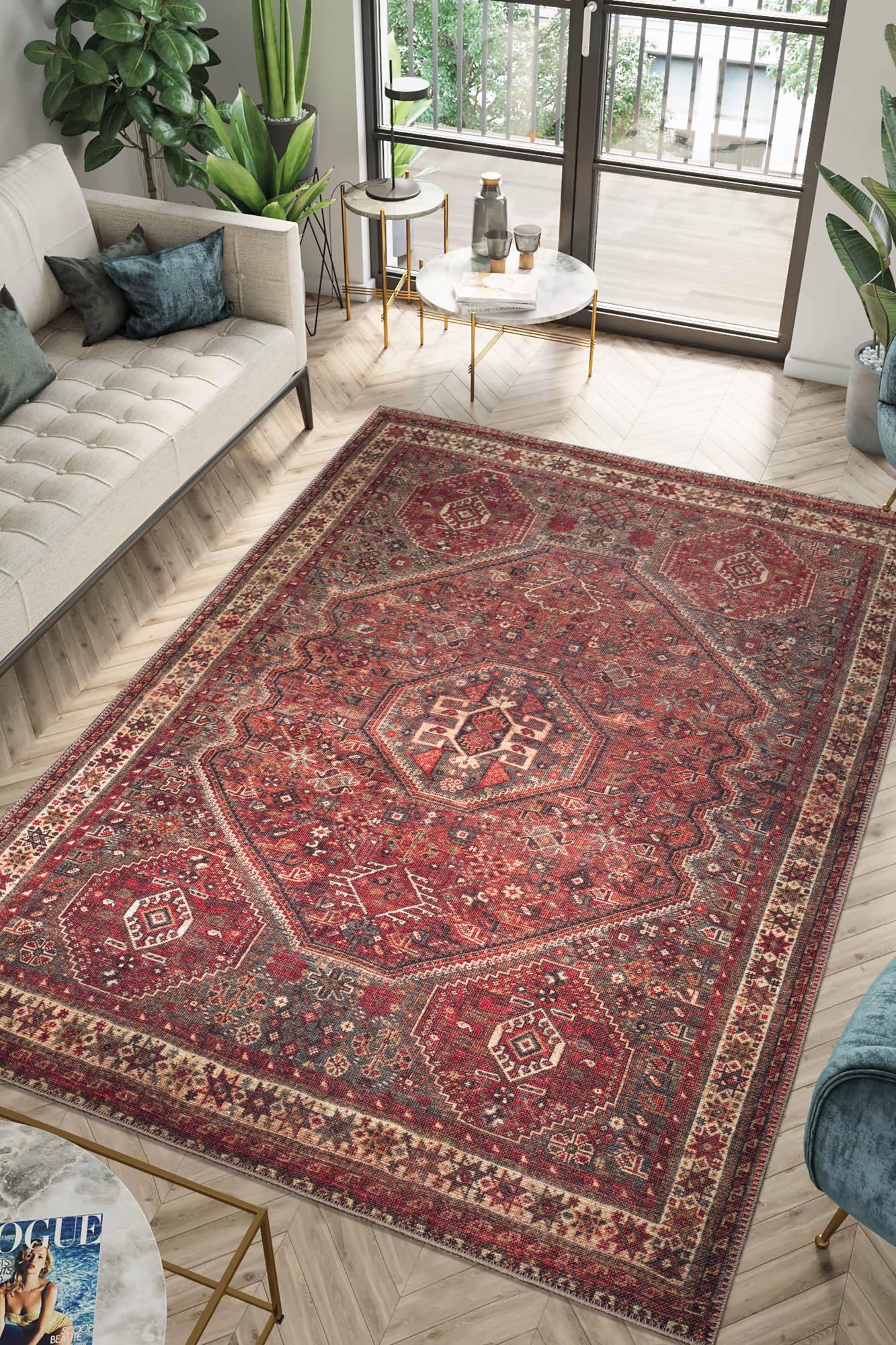 Red & Brown Washable Tribal Shiraz Persian Area Rug – Keen Home Design