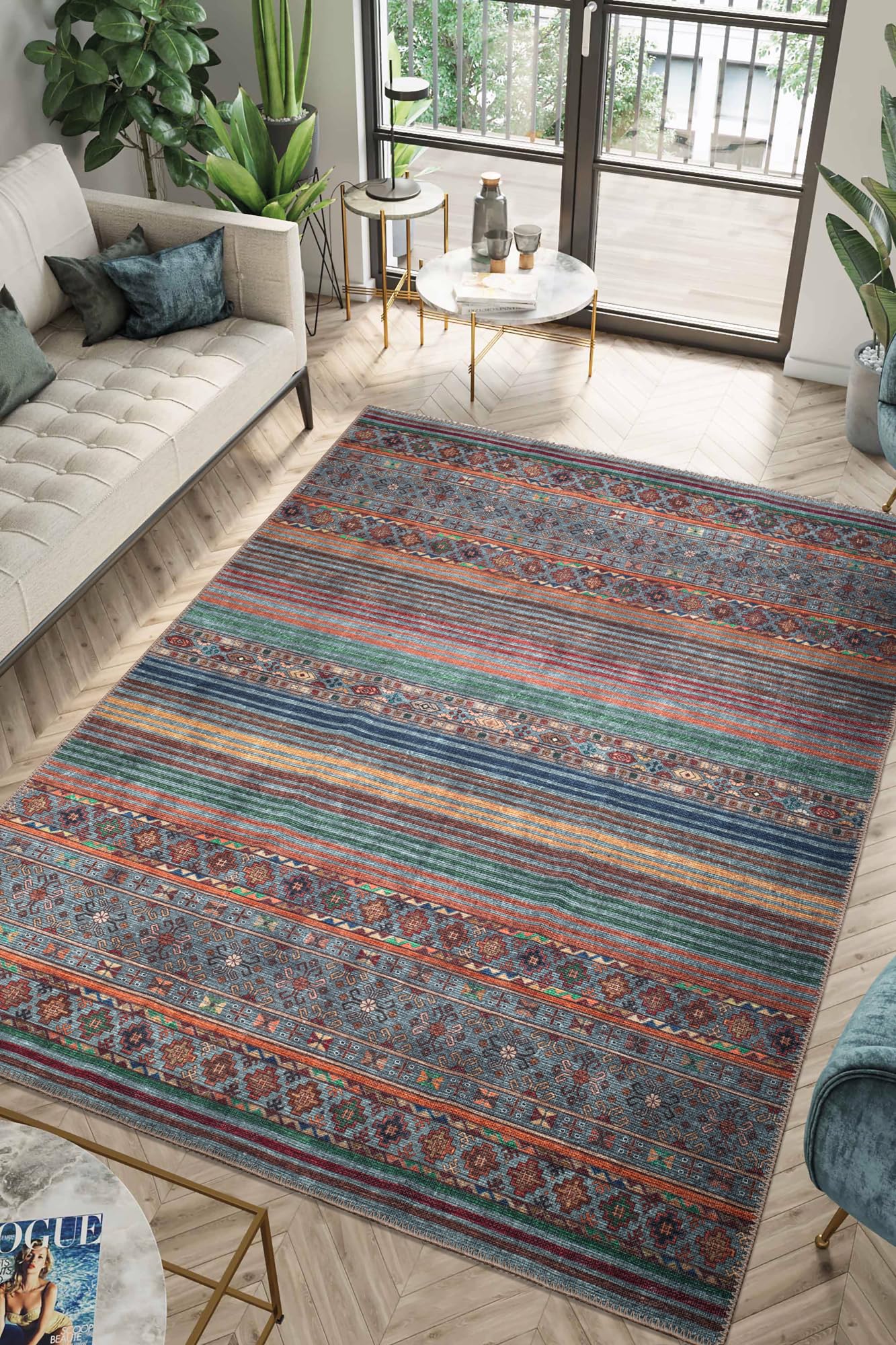 Gray & Multicolor Washable Afghan-Style Area Rug – Keen Home Design