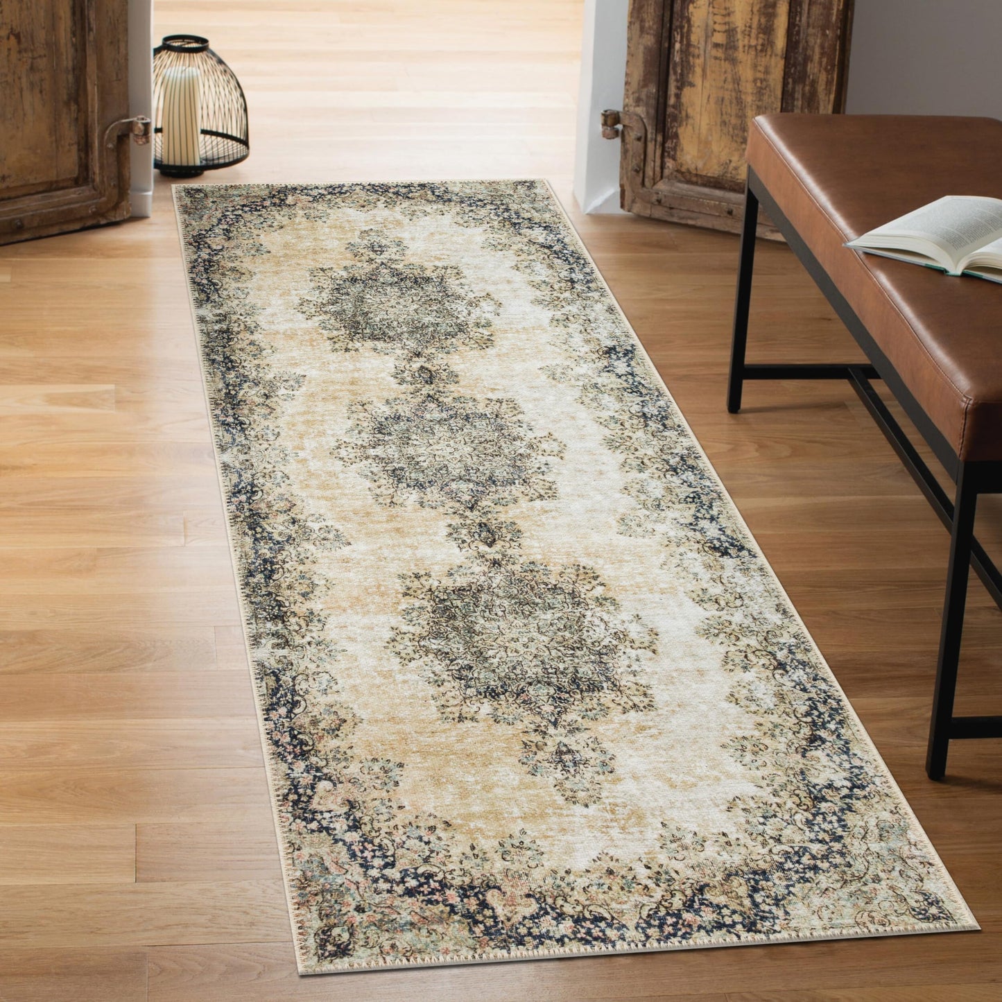 Tiderug Machine Washable Rugs, Beige / Blue