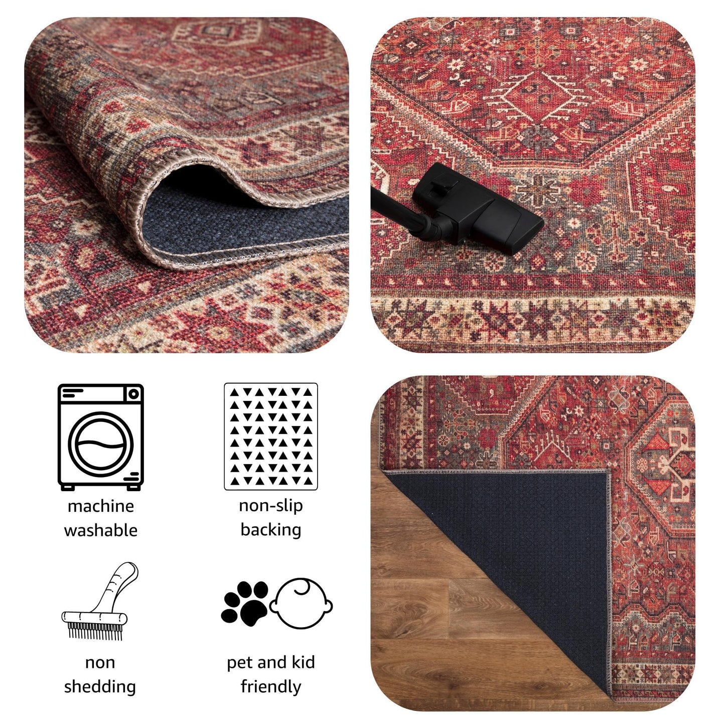 Tiderug Machine Washable Rugs, Red/Brown