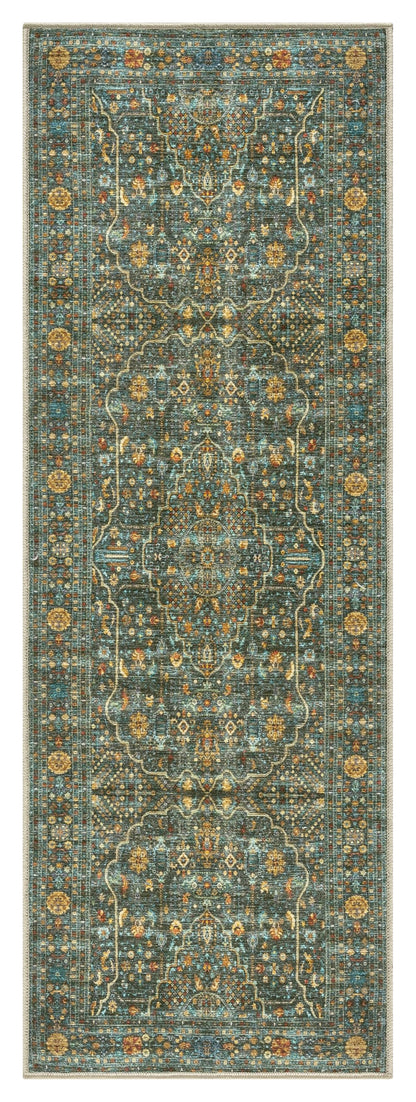 Isfahan rug in a designer living room with chesterfield sofa