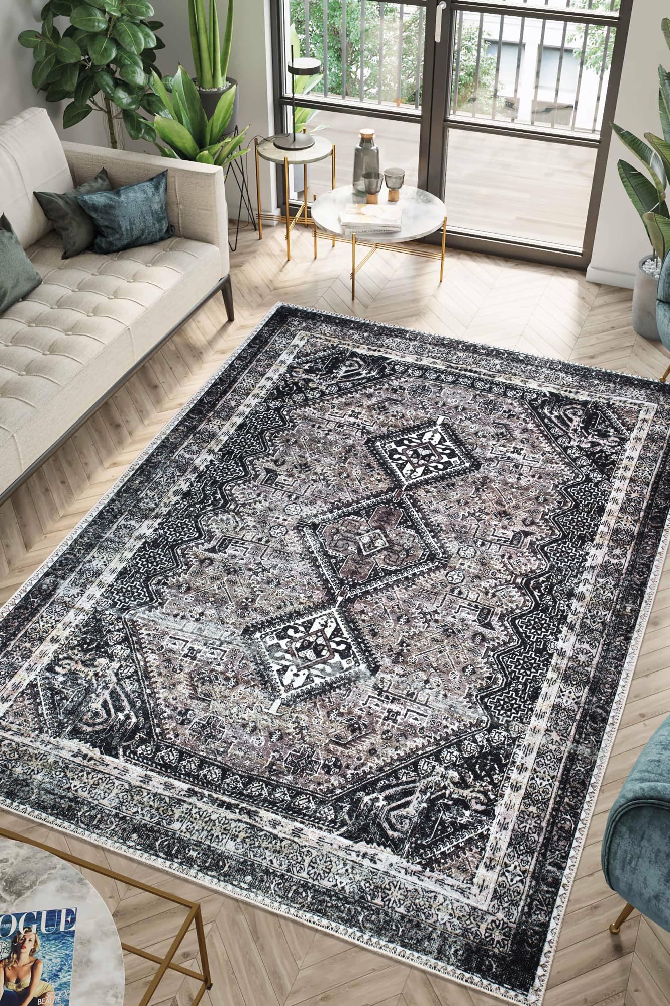 Tiderug Machine Washable Rugs, Black