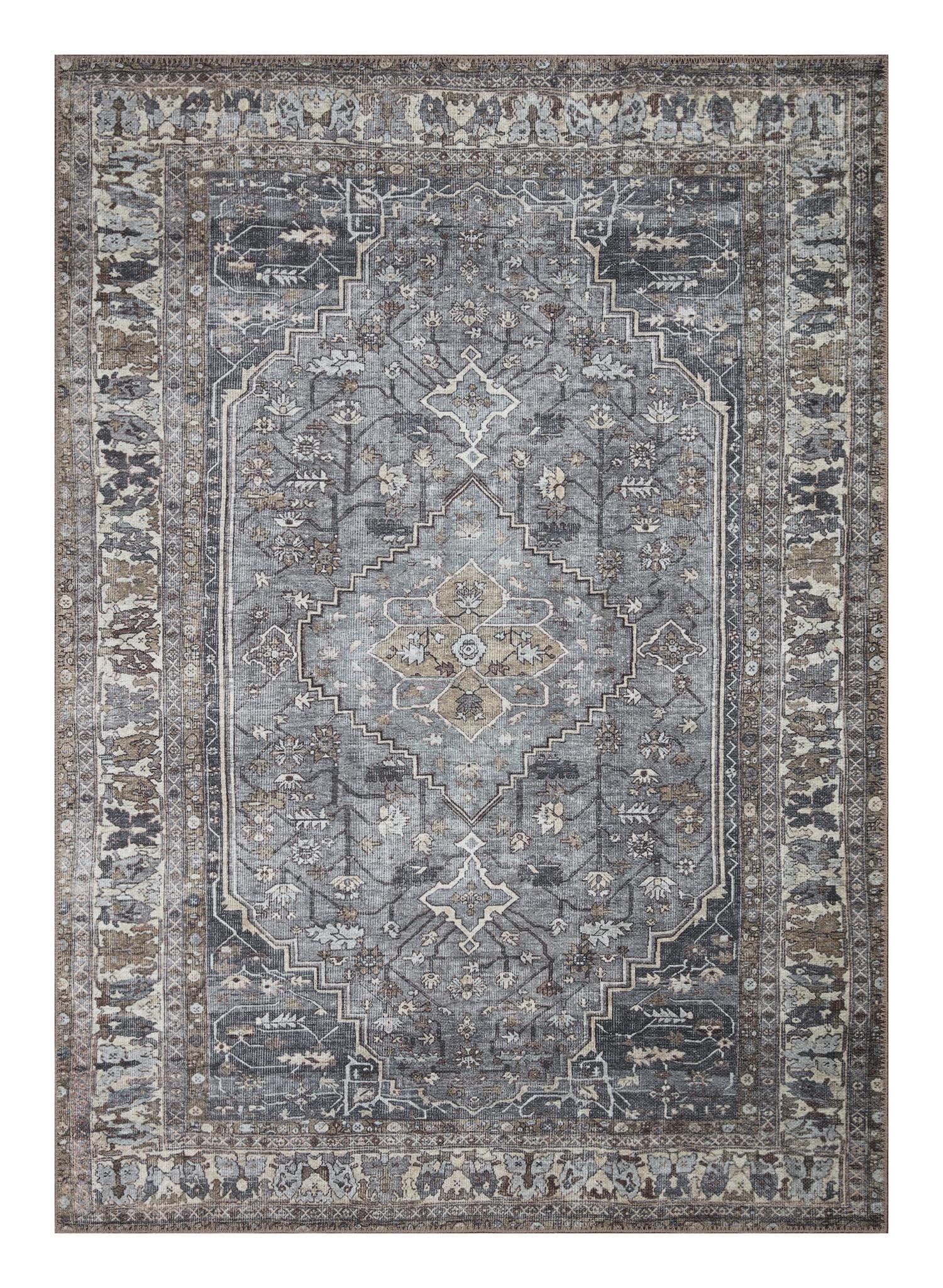 Vintage Heriz Persian area rug in slate blue and taupe with faded medallion