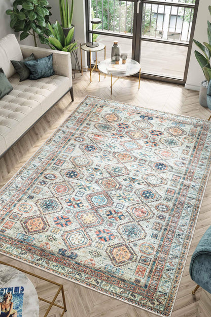 Tiderug Machine Washable Rugs, Beige/Multi