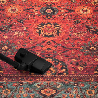 Tiderug Machine Washable Rugs, Red / Turquoise Blue
