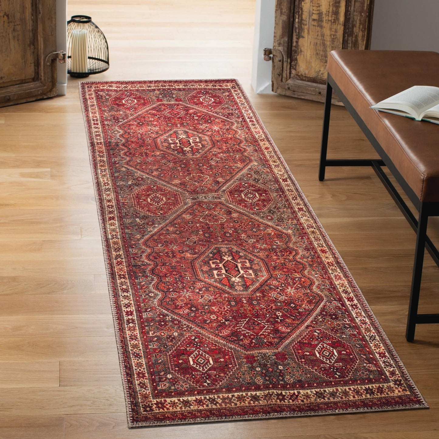 Tiderug Machine Washable Rugs, Red/Brown