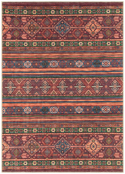 Turkish Anatolian kilim area rug in burgundy and multicolor with banded tribal motifs