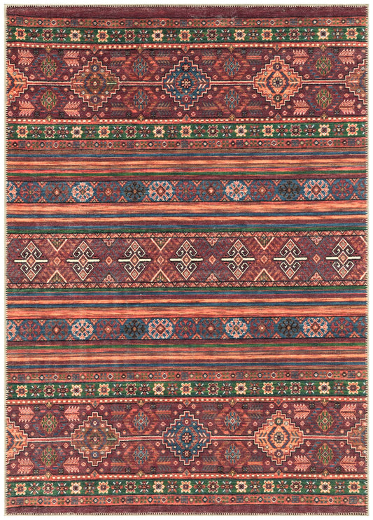 Tiderug Machine Washable Rugs, Burgundy / Colorful