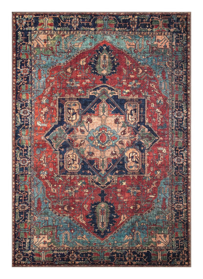 Antique Mahal Persian area rug in red and navy with all-over palmette design