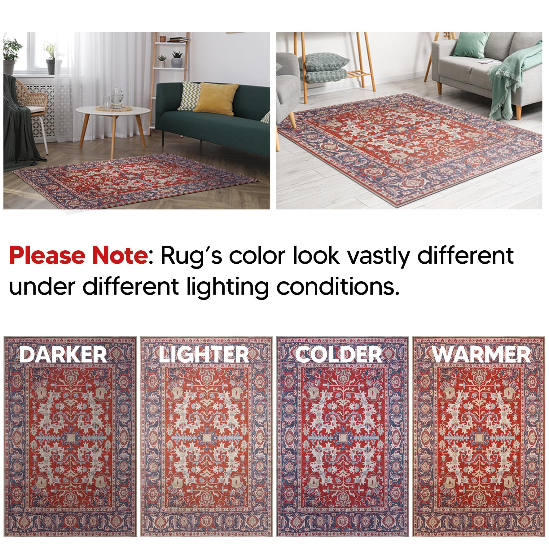 Antique Serapi rug in a dining room with dark wood table