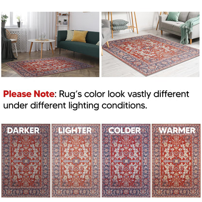 Antique Serapi rug in a dining room with dark wood table