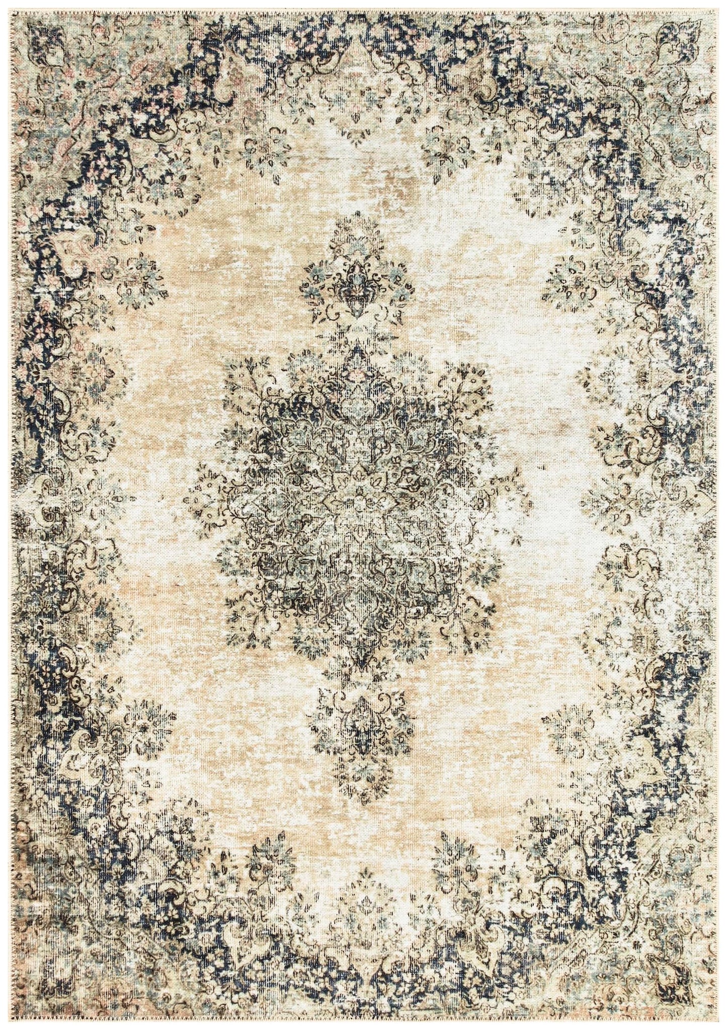 Tiderug Machine Washable Rugs, Beige / Blue