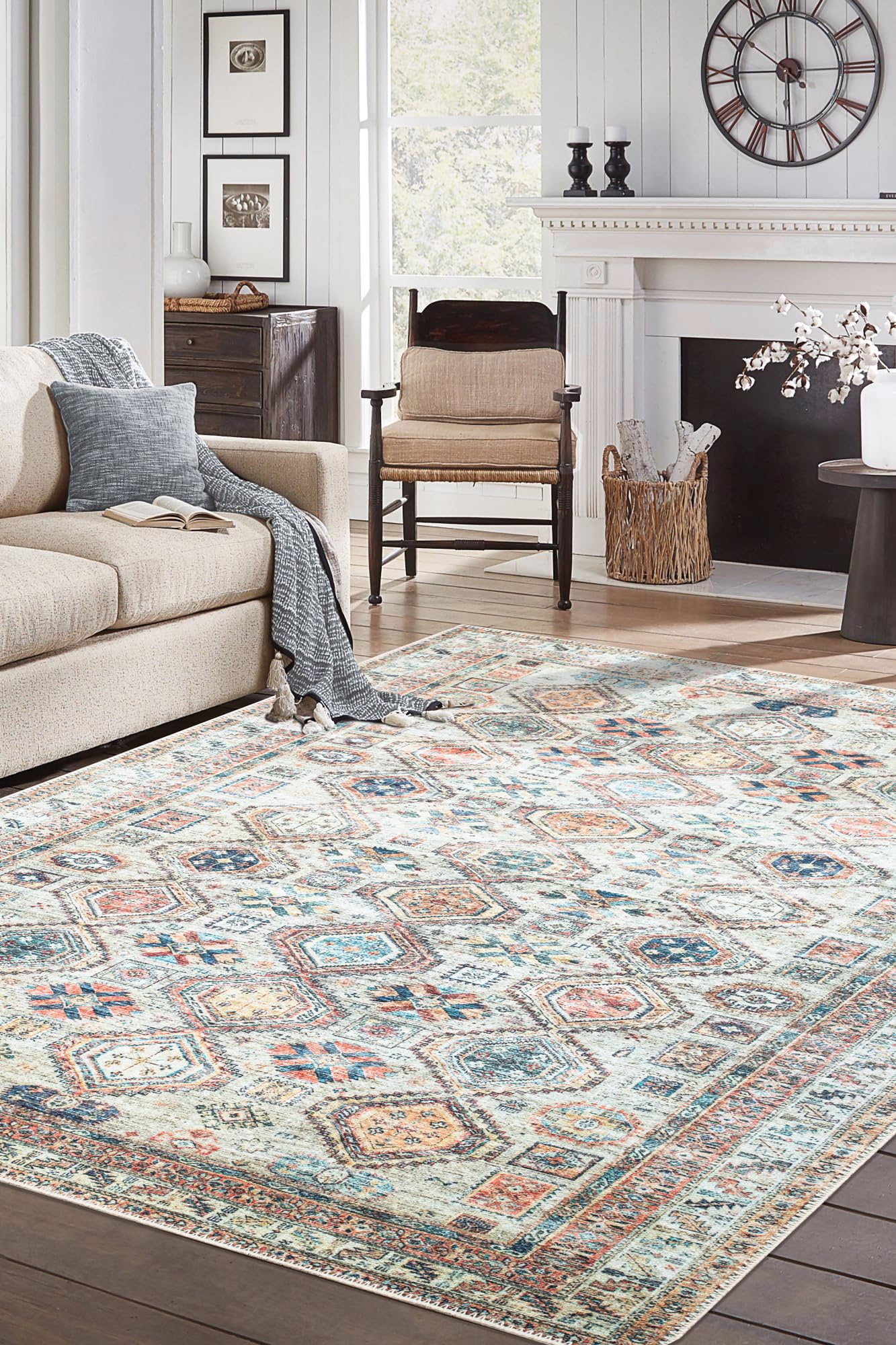 Tiderug Machine Washable Rugs, Beige/Multi