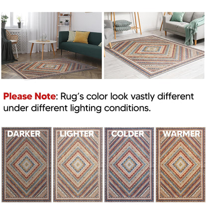 Khotan-inspired rug in a boho dining room with rattan accents