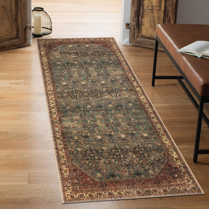 Tiderug Machine Washable Rugs, Green / Brown