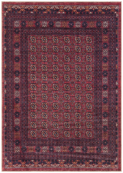 Striped Afghan Baluch area rug in burgundy and navy with horizontal tribal bands