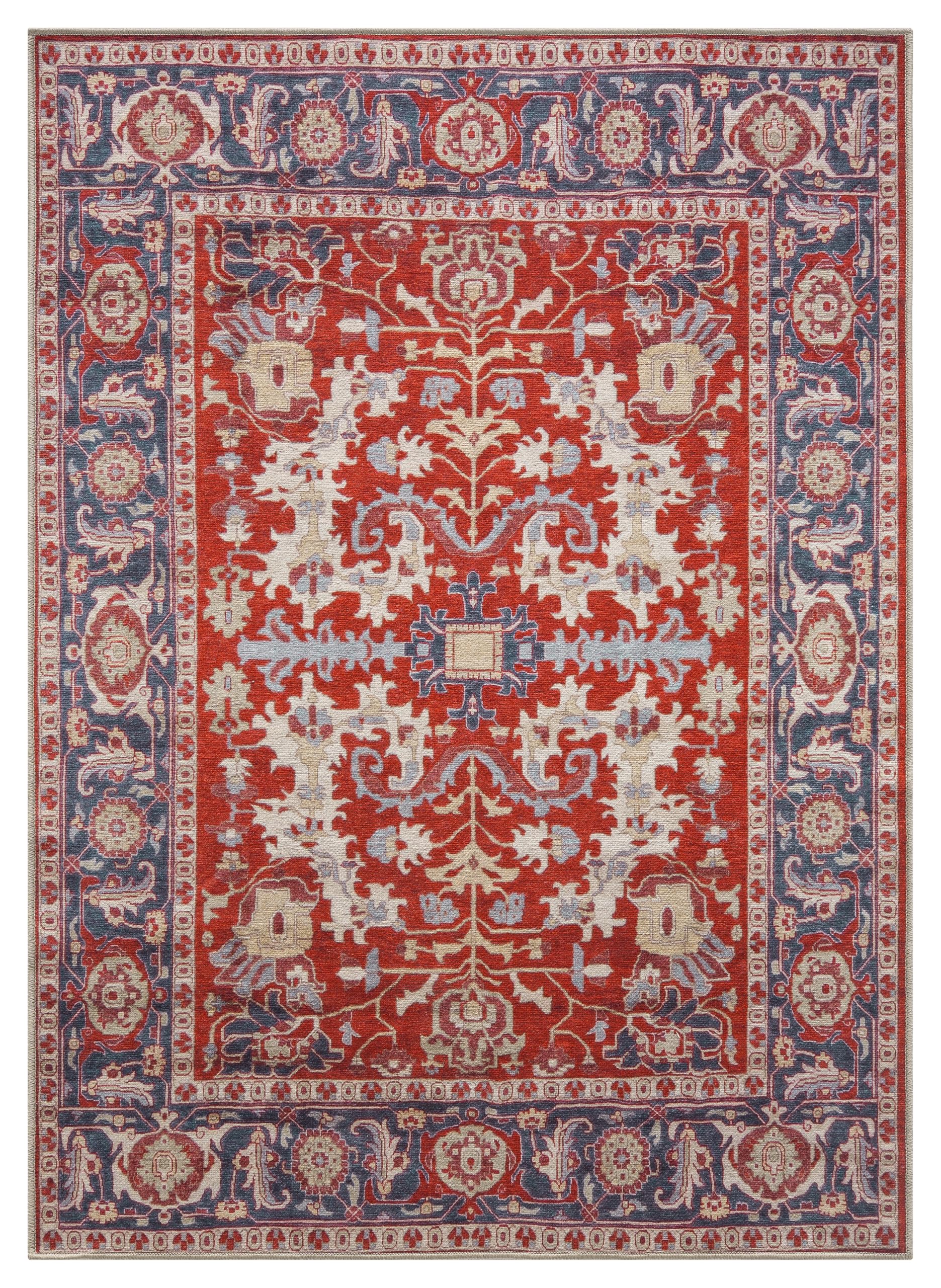 Antique Persian Serapi area rug in crimson red and teal blue with diamond medallion