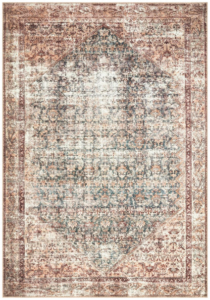 Antique Malayer Persian area rug in tan and teal with heavily distressed Herati pattern