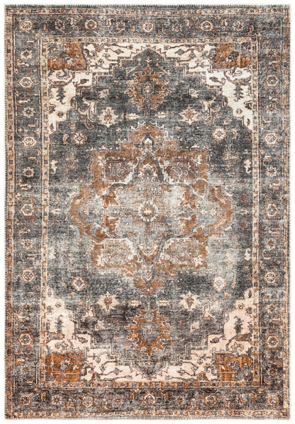 Modern over-dyed Persian area rug in charcoal gray and copper